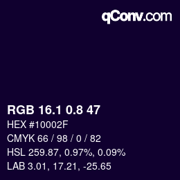 Color code: RGB 16.1 0.8 47 | qconv.com