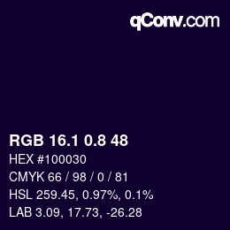 Color code: RGB 16.1 0.8 48 | qconv.com