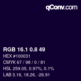 Color code: RGB 16.1 0.8 49 | qconv.com