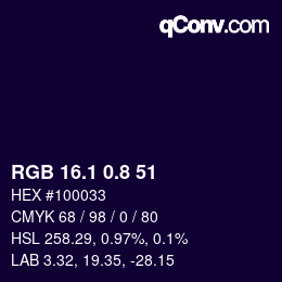 カラーコード: RGB 16.1 0.8 51 | qconv.com