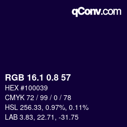 カラーコード: RGB 16.1 0.8 57 | qconv.com