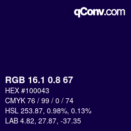 カラーコード: RGB 16.1 0.8 67 | qconv.com