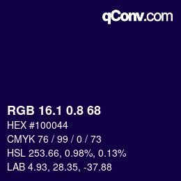 カラーコード: RGB 16.1 0.8 68 | qconv.com