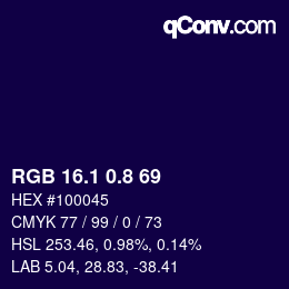 カラーコード: RGB 16.1 0.8 69 | qconv.com