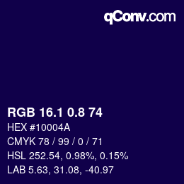 カラーコード: RGB 16.1 0.8 74 | qconv.com