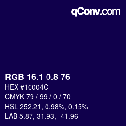 カラーコード: RGB 16.1 0.8 76 | qconv.com