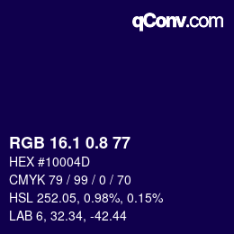 カラーコード: RGB 16.1 0.8 77 | qconv.com