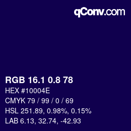 カラーコード: RGB 16.1 0.8 78 | qconv.com