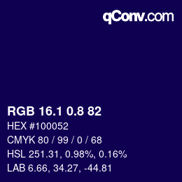 カラーコード: RGB 16.1 0.8 82 | qconv.com