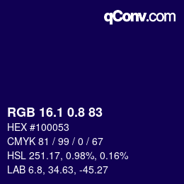 カラーコード: RGB 16.1 0.8 83 | qconv.com
