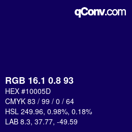 カラーコード: RGB 16.1 0.8 93 | qconv.com