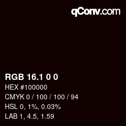 カラーコード: RGB 16.1 0 0 | qconv.com