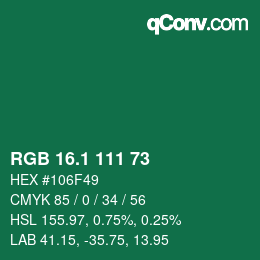 カラーコード: RGB 16.1 111 73 | qconv.com