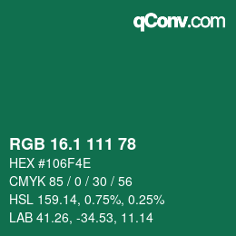 カラーコード: RGB 16.1 111 78 | qconv.com