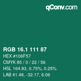 カラーコード: RGB 16.1 111 87 | qconv.com