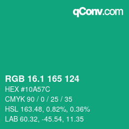 カラーコード: RGB 16.1 165 124 | qconv.com
