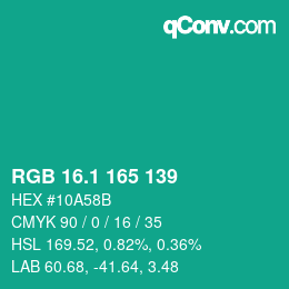 カラーコード: RGB 16.1 165 139 | qconv.com