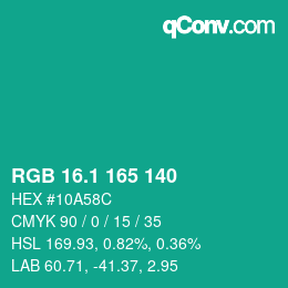 カラーコード: RGB 16.1 165 140 | qconv.com
