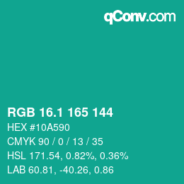 カラーコード: RGB 16.1 165 144 | qconv.com