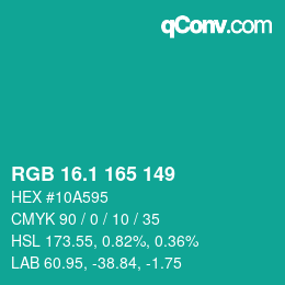 カラーコード: RGB 16.1 165 149 | qconv.com