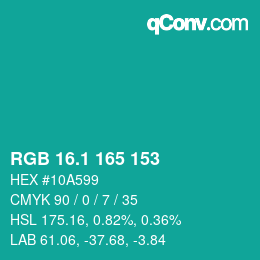カラーコード: RGB 16.1 165 153 | qconv.com