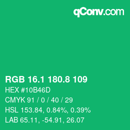 カラーコード: RGB 16.1 180.8 109 | qconv.com