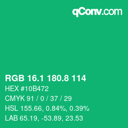 カラーコード: RGB 16.1 180.8 114 | qconv.com