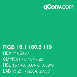カラーコード: RGB 16.1 180.8 119 | qconv.com