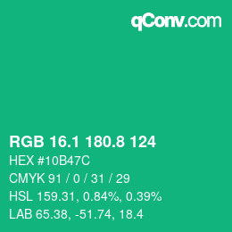 カラーコード: RGB 16.1 180.8 124 | qconv.com
