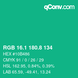 カラーコード: RGB 16.1 180.8 134 | qconv.com