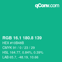 カラーコード: RGB 16.1 180.8 139 | qconv.com
