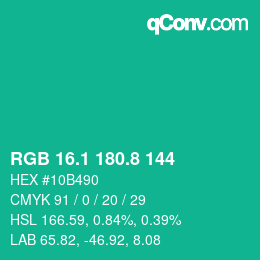 カラーコード: RGB 16.1 180.8 144 | qconv.com