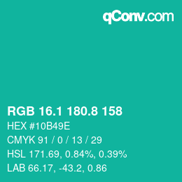 カラーコード: RGB 16.1 180.8 158 | qconv.com