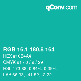 カラーコード: RGB 16.1 180.8 164 | qconv.com