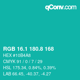 カラーコード: RGB 16.1 180.8 168 | qconv.com