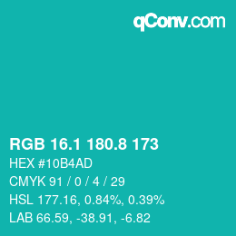 カラーコード: RGB 16.1 180.8 173 | qconv.com