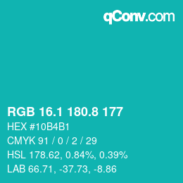 カラーコード: RGB 16.1 180.8 177 | qconv.com