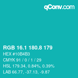 カラーコード: RGB 16.1 180.8 179 | qconv.com