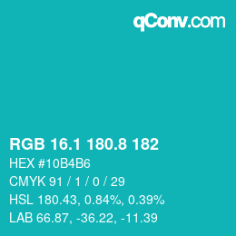 カラーコード: RGB 16.1 180.8 182 | qconv.com