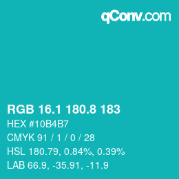 カラーコード: RGB 16.1 180.8 183 | qconv.com