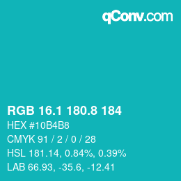 カラーコード: RGB 16.1 180.8 184 | qconv.com