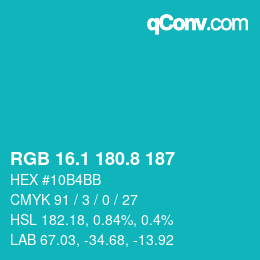カラーコード: RGB 16.1 180.8 187 | qconv.com