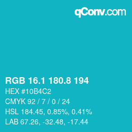 カラーコード: RGB 16.1 180.8 194 | qconv.com