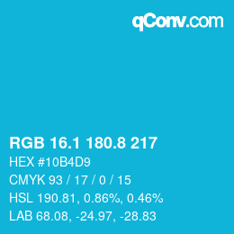 カラーコード: RGB 16.1 180.8 217 | qconv.com