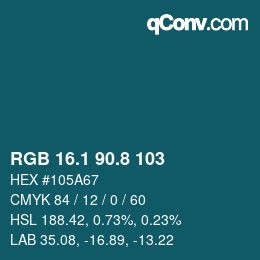Color code: RGB 16.1 90.8 103 | qconv.com