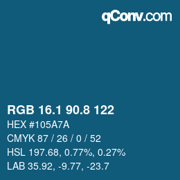 Color code: RGB 16.1 90.8 122 | qconv.com