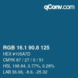 カラーコード: RGB 16.1 90.8 125 | qconv.com