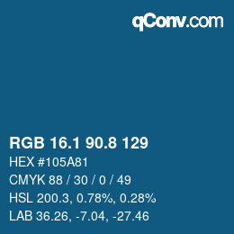 カラーコード: RGB 16.1 90.8 129 | qconv.com
