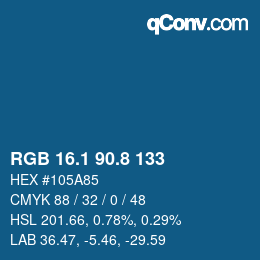 カラーコード: RGB 16.1 90.8 133 | qconv.com