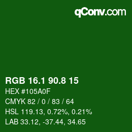カラーコード: RGB 16.1 90.8 15 | qconv.com